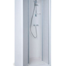 Fertigdusche STANDARD PLUS mit Kunstglas-Fluegeltuer und Abwasserpumpe